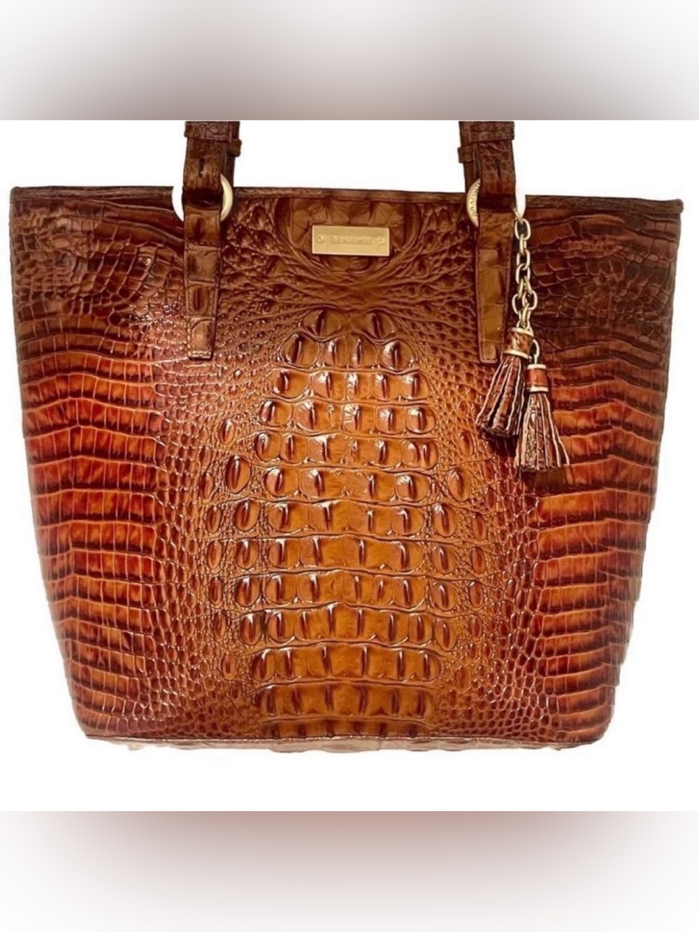 Brahmin Asher Toasted Almond Melbourne Crocodile Embossed Satchel Bag